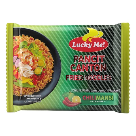 Lucky Me! Pancit Canton Fried Noodles Chilimansi Flavour 6 Noodles 60g Pack of 2