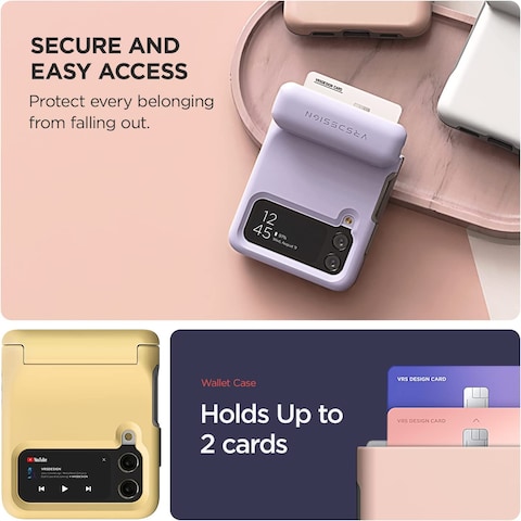 VRS Design Terra Guard Modern GO, Hinge Protection, Designed For Samsung Galaxy Z Flip 4 Case Cover Wallet With 2 Card Holder Slot - Purple
