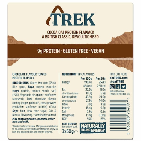 Trek Cocoa Oat Protein Flapjack 50g Pack of 3