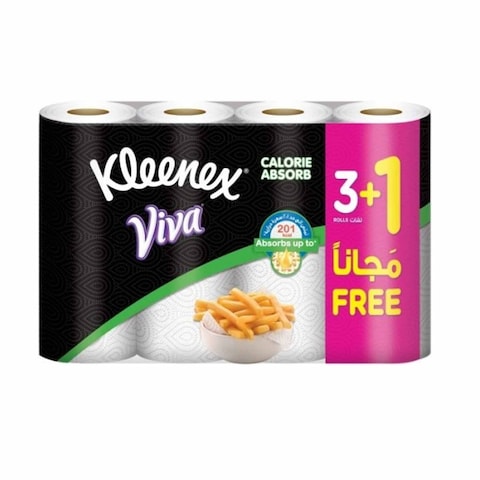 Kleenex Calorie Absorb Kitchen Tissue Paper Towel 3 PLY 4 Rolls x 50 Sheets Food-Grade Strong Absorbent Kitchen Tissue