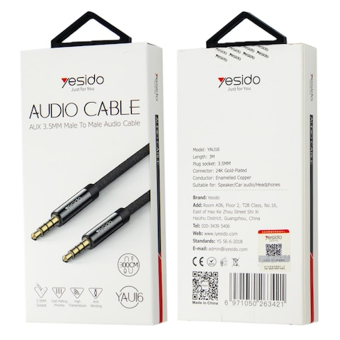 Yesido YAU16 Audio Cable Jack 3.5mm to 3.5mm, 3Meter Black