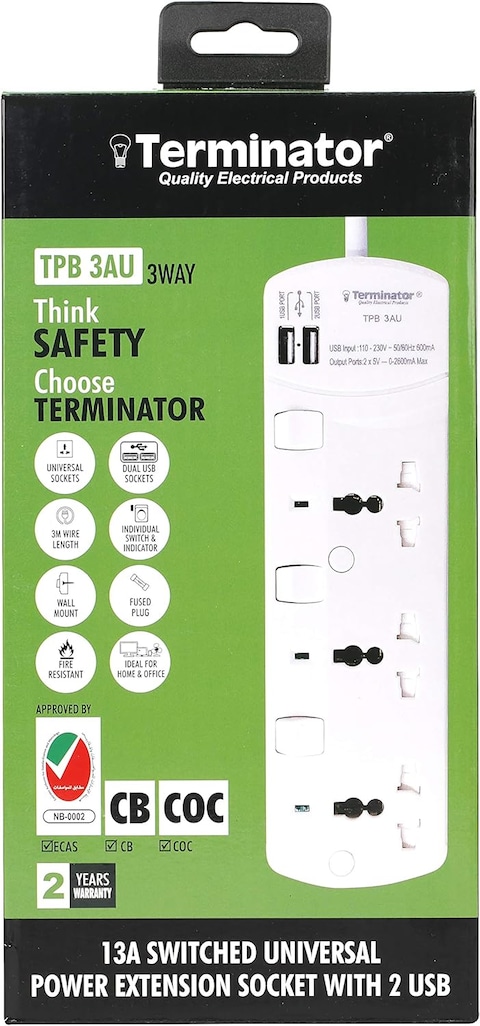 Terminator Extension /3M Tpb 3Au Universal Socket W/Individual Switches &amp; Indicators Terminator, Multicolor, Trz-Tpb 3Au, Extension Socket