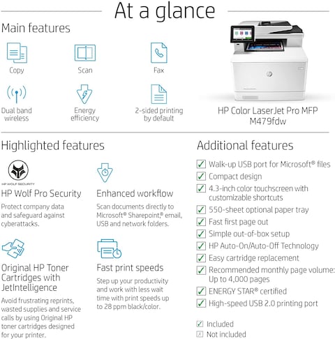 HP Color Laser Jet Pro MFP M479fdw EUR Printer [W1A80A]