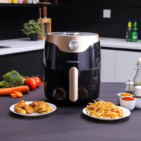 Olsenmark Air Fryer- OMAF2448E/ 1200W, 2.5L Capacity With Non-Stick Frying Pot And Tray, Oil Free Cooking/ Temperature And Cooking Timer Control Knob, 2 Years Warranty, Black