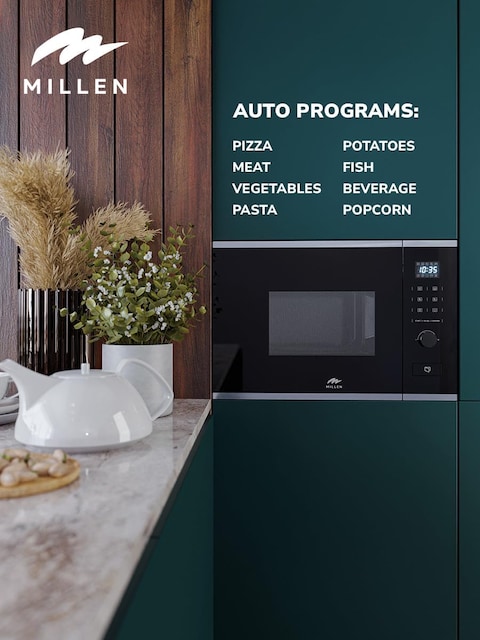 MILLEN Microwave Oven, 20L, 3 Y Warranty, Glass Finish, Touchscreen &amp; Knob Controls, 800W Microwave Power, 1000W Grill Power, 8 Automatic Programs, MBW 381 IX