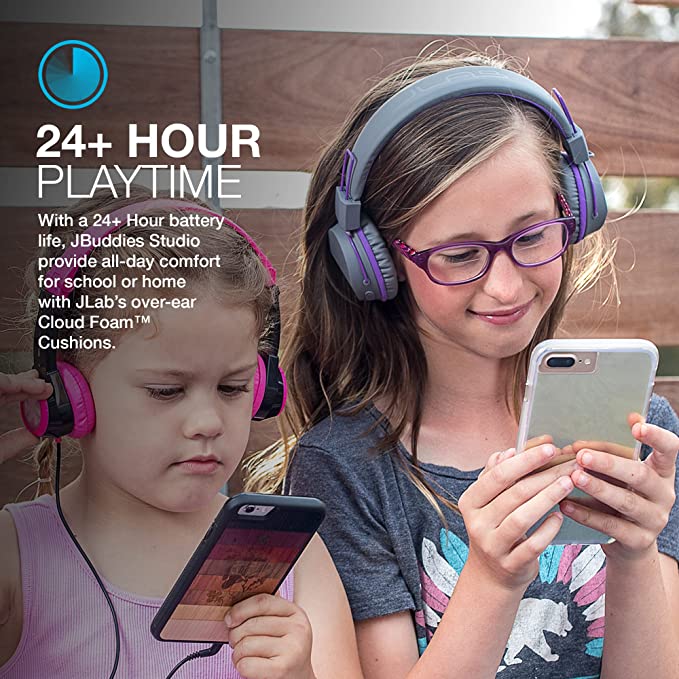 JBuddies Studio Kids Wireless Headset 24 Hrs+ Battery Life Grey/Purple