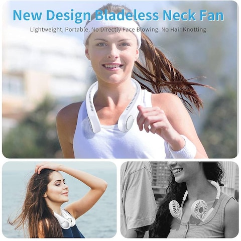 Portable Neck Fan For Travel &amp; Personal Cooling, Hands-Free Bladeless Design, USB Rechargeable, Long Lifespan, Adjustable Speeds White