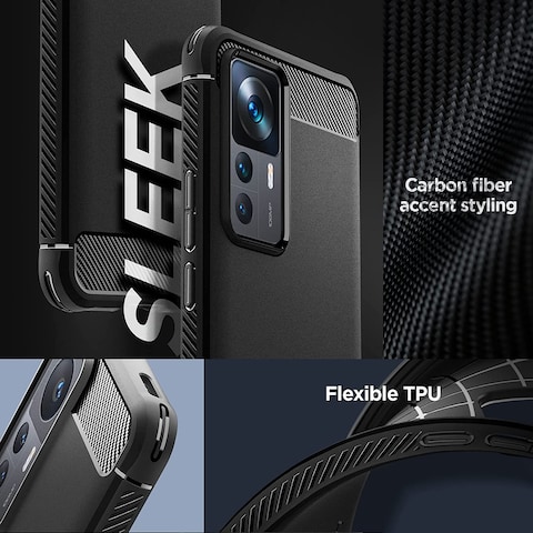 Spigen Rugged Armor designed for Xiaomi 12T case and Xiaomi 12T PRO case cover - Matte Black