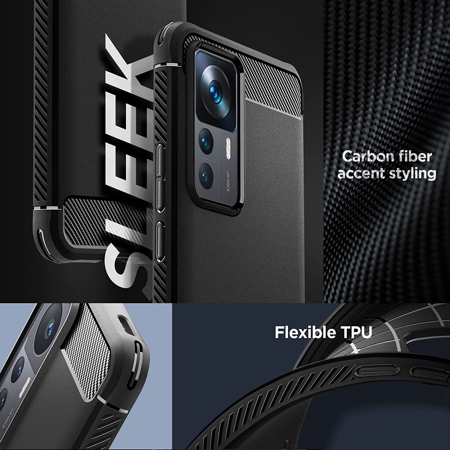 Spigen Rugged Armor designed for Xiaomi 12T case and Xiaomi 12T PRO case cover - Matte Black