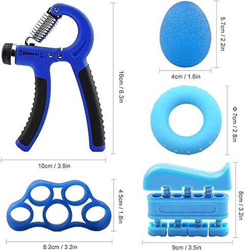 ULTIMAX Hand Grip Strengthener Set 6 PCS Strengthener Kit with Storage Pouch Hand Finger Exerciser Adjustable Hand Gripper 5 Finger Stretcher Hand Therapy Ball Grip Exercise Ring-Blue