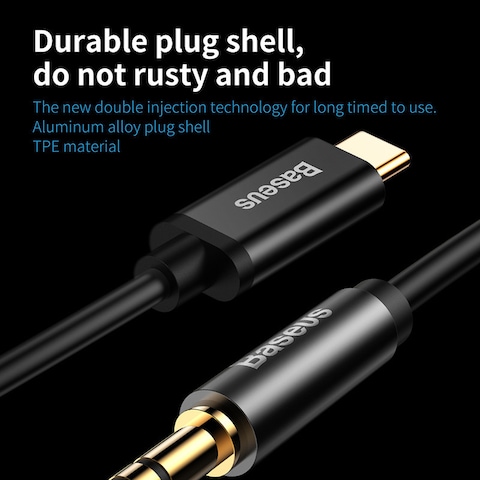 Baseus Audio Aux Jack Cable 3.93ft USB Type C To 3.5mm Headphone Stereo Cord Car Compatible With iPad Pro 2018 Google Pixel 2 3 XL Samsung Galaxy S21 S20 Ultra Note 20 10 Plus Black