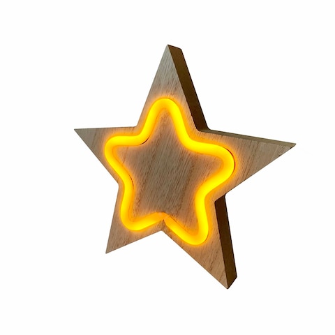 Wooden Festive Season Star Neon Light 20X20cm