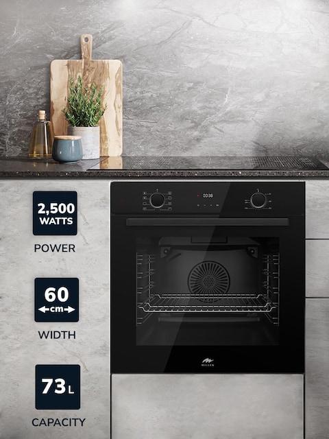 MILLEN MEO 6002 BB 73L Electric Oven - Energy Class A, 8 Cooking Modes, 60 cm, SCHOTT Double Glass Door, Glass finish, Mechanical and Touch Control with Timer, 3 Year Warranty