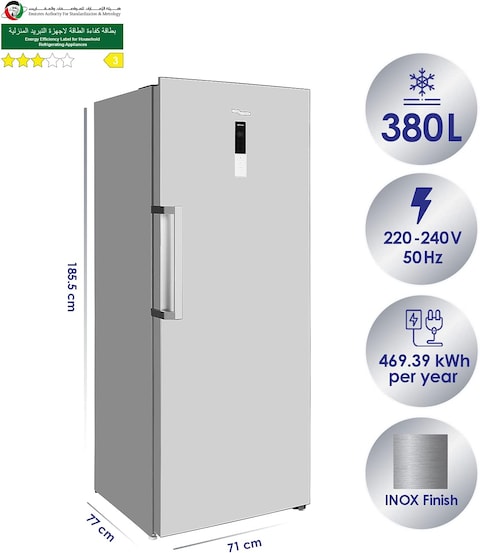 Super General 380L Net Capacity Upright Freezer, Inox, SGUF441NFDCI