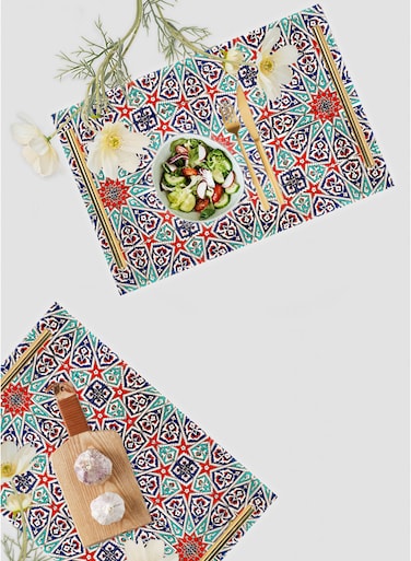 Lowha Decorative Acrylic Serving Tray With Gold Metal Handles And Mosaic Tile Design 20x30 cm