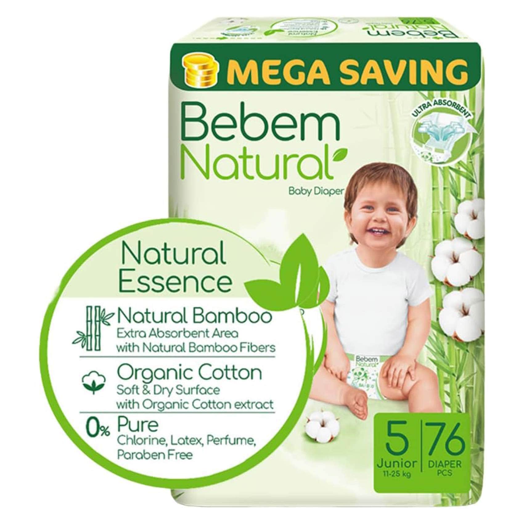 Bebem Buy Bebem Natural Baby Diapers Size 5 Junior - 76 Pieces Online ...