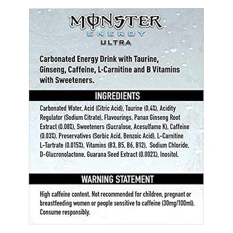 Monster Energy Ultra Zero Sugar Drink 250ml