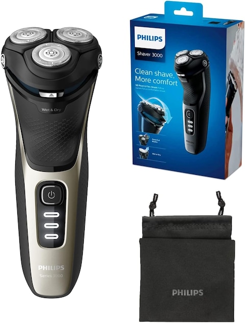 Philips Razor Series 3000 Electric Wet and Dry Shaver with Fold-Out Trimmer and Travel Case (Model S3230/52) Ash Gold