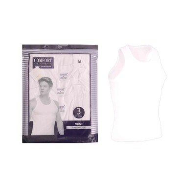 كومفورت تيشيرت بأكمام قصيرة، عبوة من 3 قطع مقاس M أبيض (لا يمكن استرداد الأموال/استبدال السلعة الصحية)