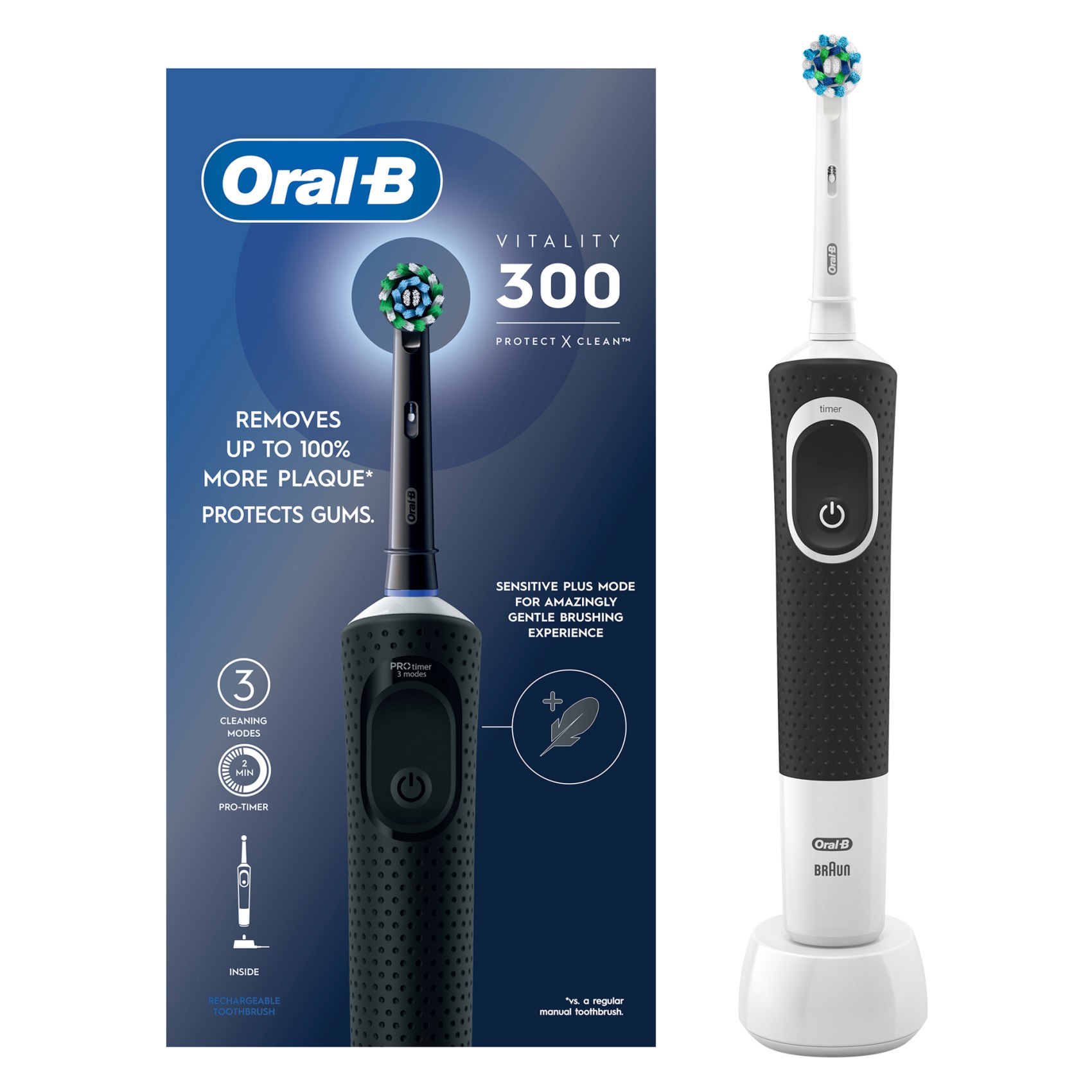 Oral-B Vitality 300 Protect X Clean Rechargeable Toothbrush D103.413.3 Black