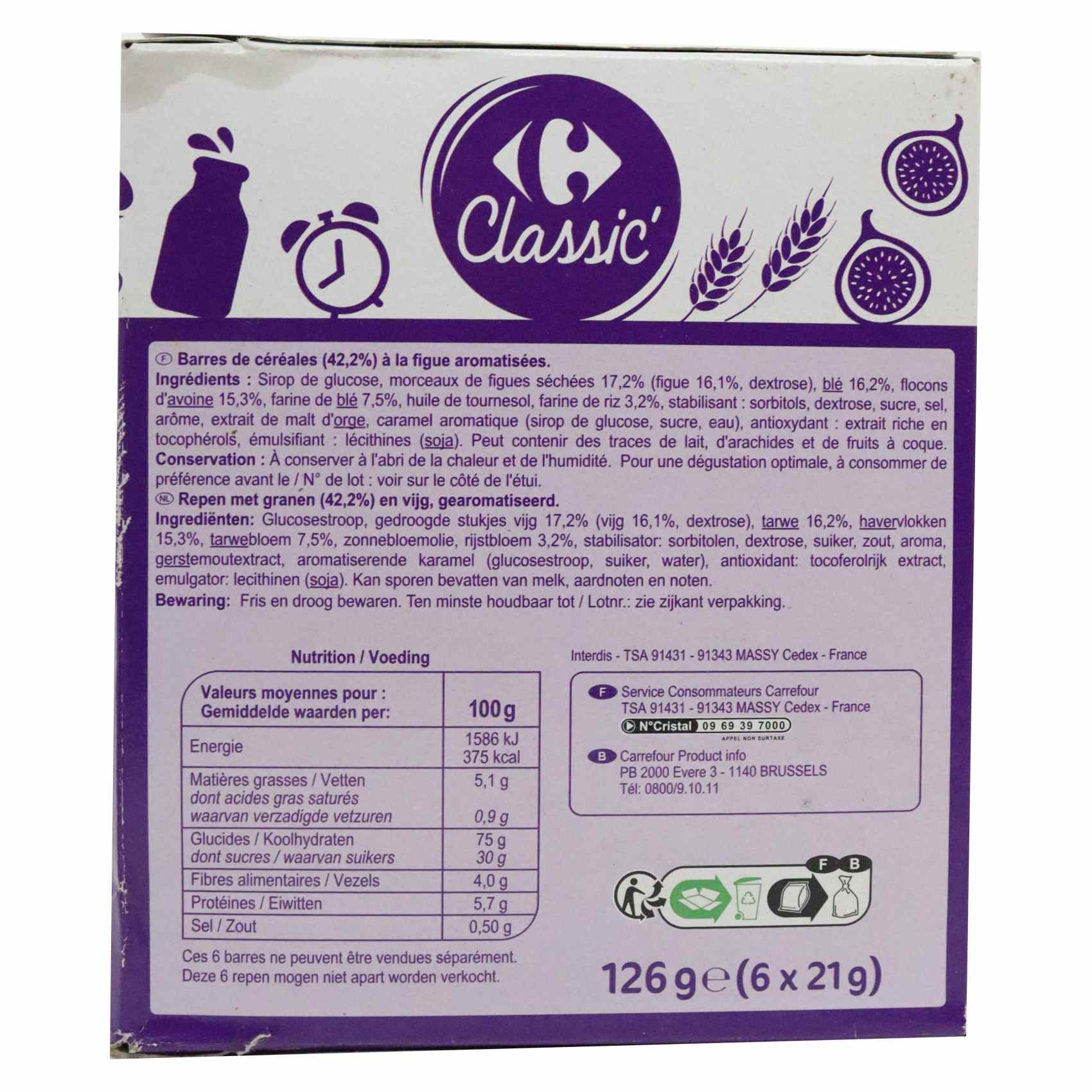 Carrefour Classic Cereal Bar Fig 126g