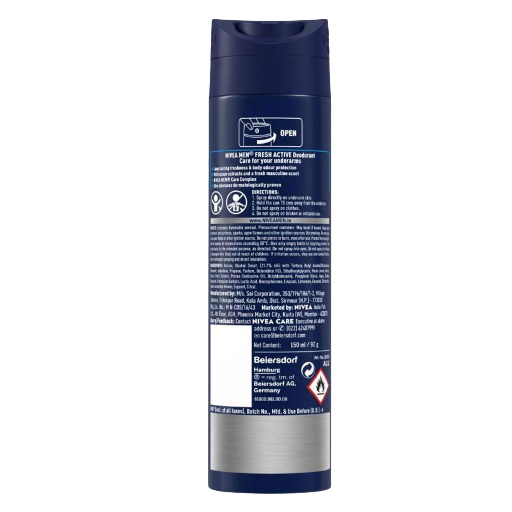 Nivea Men Fresh Active Antiperspirant Deodorant Spray 150ml