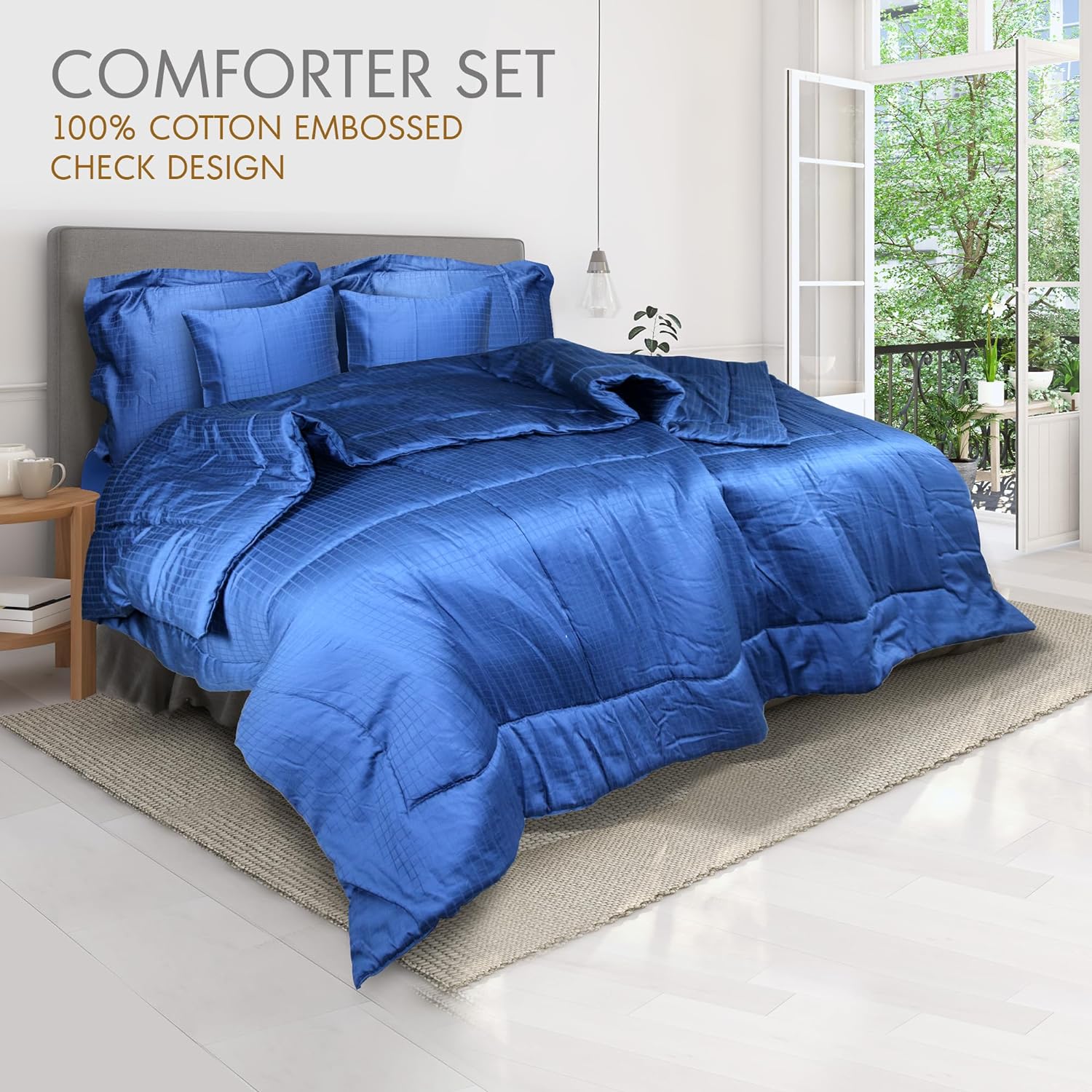 Hotel Linen Klub Deluxe Single Comforter 3 PC Set - 100% Cotton 250TC Dobby Jacquard Box Sateen Textured Design, Size: 160 x 220cm, Navy Blue