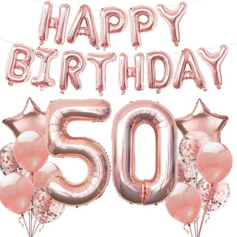 Party Time Best-Quality Rose Gold Birthday Party Decoration Happy Birthday Banner Rose Gold and Confetti Balloon Birthday Party Decorations For 18th 21st 30th 40th 50th Birthday - 50th Birthday Decora