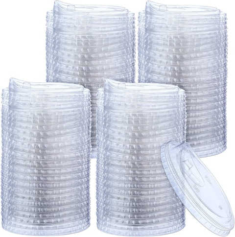 Lavish Crystal Clear PET Plastic Flat Lids With Straw Slot [8 0Z, 500 Units]