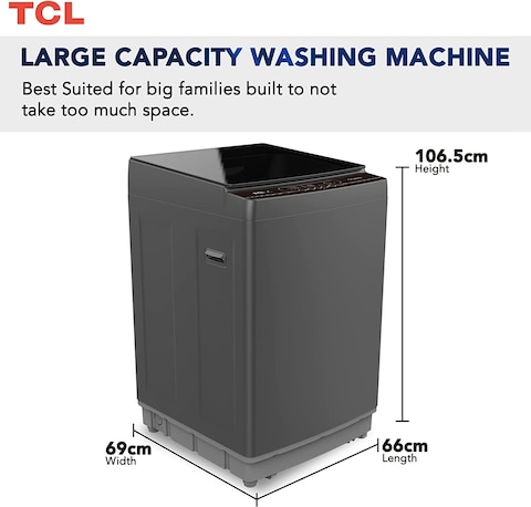 TCL F113TLS​, Freestanding, 13KG, Detergent Dispenser​, Top Load Washing Machine, Even Wash, Safety Lock, Smart Fuzzy Control-Timing Preset, Silver Grey