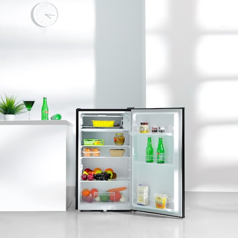 Geepas Single Door Mini Defrost Refrigerator-GRF1212BXE Mini Fridge in Retro Design Low Noise and Low Voltage Quick Cooling Easy Cleaning Black 1 Year Warranty