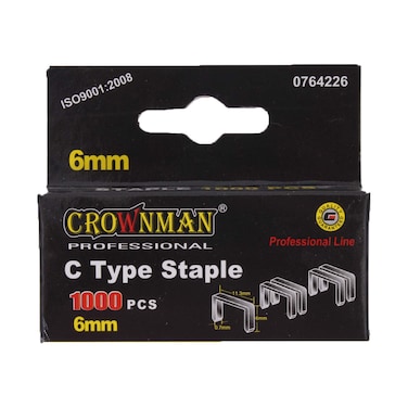 Crownman C-Type Staple Wire 6MM 1000 Pieces Pack - Silver