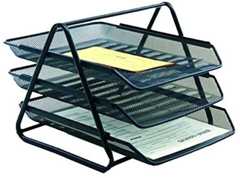 Generic Deluxe Metal Mesh 3 Tier Document Tray Black