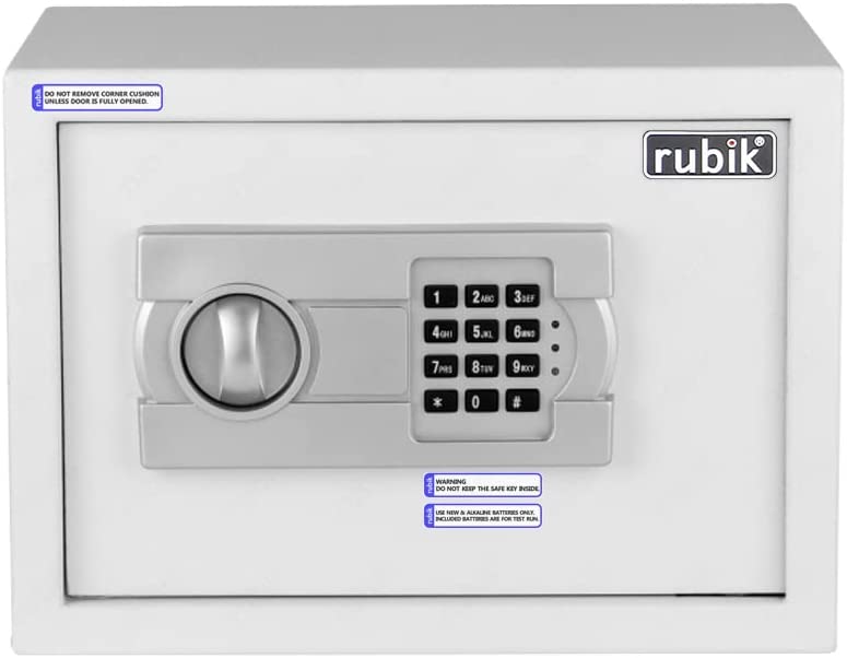 Rubik A4 Document Size Safe Box Locker Security Safety Deposit With Key and Keypad Keyless Entry RB25 (25x35x25cm) White