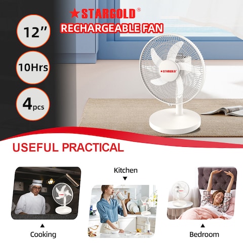 STARGOLD 12 Inch Rechargeable Table Fan With 4 SMD LED Light