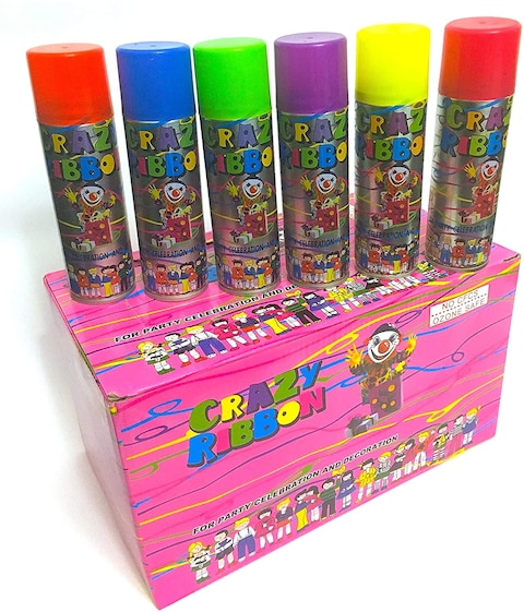 Crazy Ribbon Kids Party Spray Colored String Spray For Party Celebrations And Decorations Box Of 24 -C2C