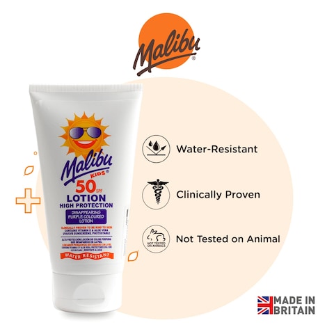 Malibu Kids Coloured SPF Suncare Body Lotion For Kids SPF 50 150ml
