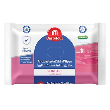 Carrefour Skin Care Antibacterial  Wipes 20 Count