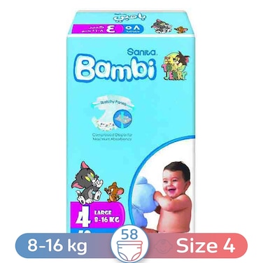 Sanita Bambi Large Baby Diapers, Size 4 - 58 Diapers