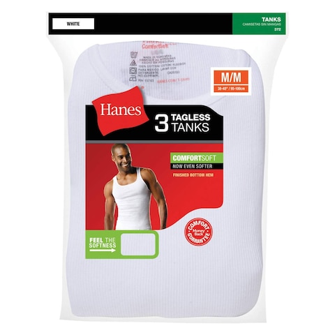 Hanes Men Vest Medium Size White x3 Pieces