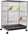 Bird cage 85cm open top standing perch with feeding bowls, Removable tray, and wheels, Suitable for Love birds, Budgies, and small-sized birds (Black)