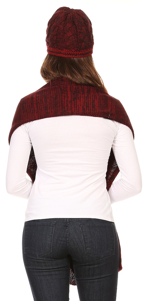 Theo Winter Stripes Knitted Hat With Scarf Set Heather Red/Black
