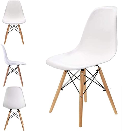 LANNY Set of 4 Eames Dining Chair 1618 Plastic Wood Retro Modern Furniture for Living Room, Desk, Patio, Terrace, Office, Kitchen, Lounging, Cafeterias &amp; More (White)