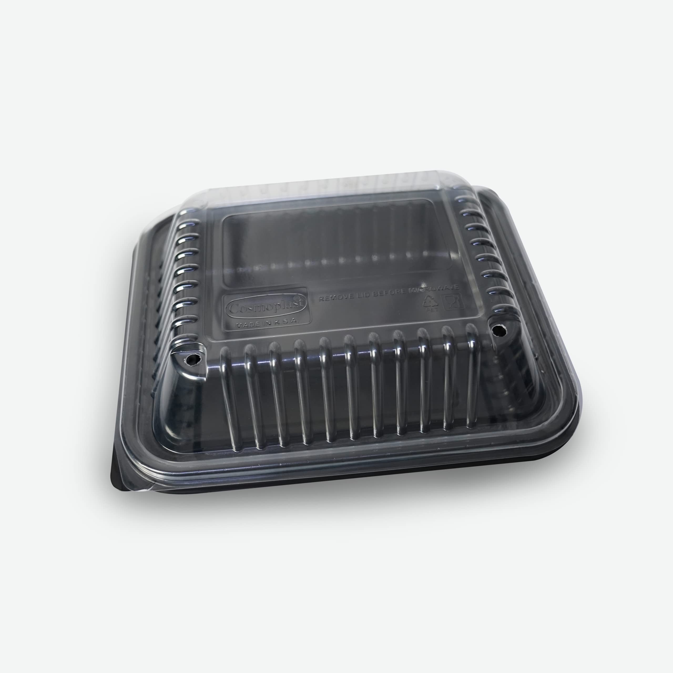 COSMOPLAST 50PCS DARK MEAL TRAY WITH LID 1 COMPARTMENT (PACK OF 5) 5x10