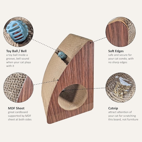 Cat Scratching Sloppy Board Box, Triangular Scratcher Box, Scratching Catnip, Cat Play, Natural Scratching, Cozy Cat Scratching, Redish Color, Large L=27cm
