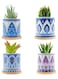 Generic 4 Pcs Succulent Plant Pots Small Modern Ceramic Indoor Planter With Bamboo Tray For Cactus Herbs Home Design 4 (Plants Not Included)