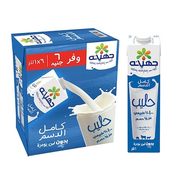 جهينه لبن كامل الدسم - 1 لتر - 6 عبوات