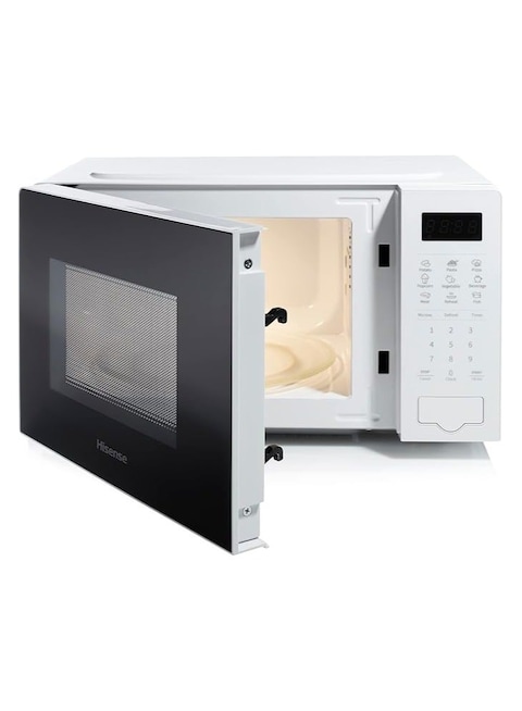 Hisense Digital Solo Microwave Oven Automatic Defrost, 9 Auto Cook Menus, Clock &amp; Timer, Easy Clean 20L, 700W, H20MOWS4, White