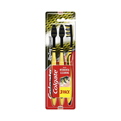 Colgate Zigzag Charcoal Toothbrush Medium Black/Yellow Pack of 3