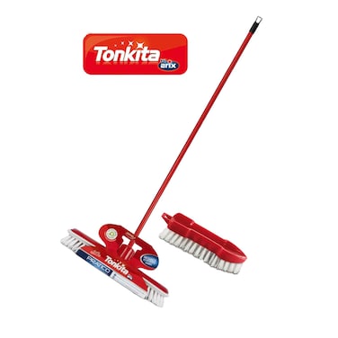Tonkita Push Broom With Stick And Cloth Brush Red